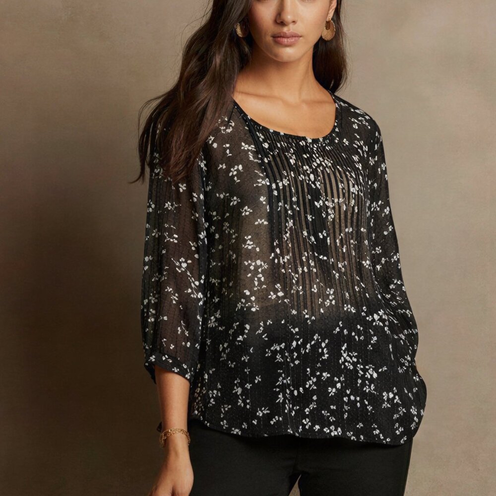 Philosophy Black and White Floral Blouse with 3/4 Sleeves
